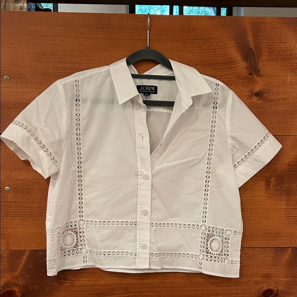 J. Crew White Button Down Shirt with Lace Accents
